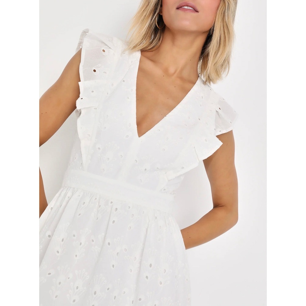 Lulus Flirtatious in Florence White Ruffled Eyelet Cotton Mini Dress XS 2850